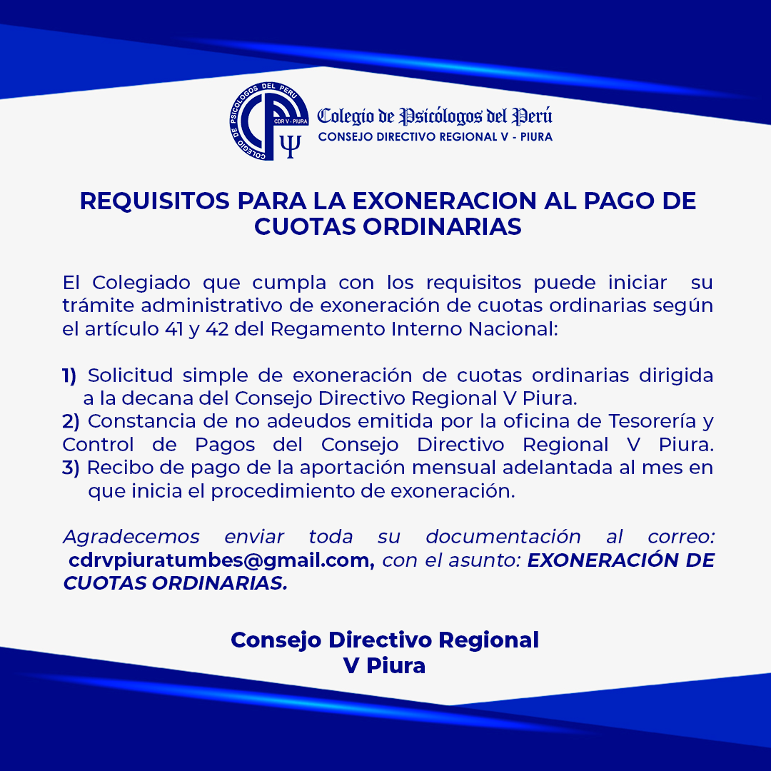 requisitos para exoneracion de pago de cuotas ordinarias